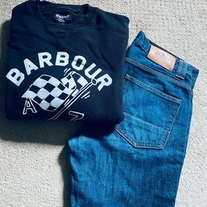 Iron and Resin Enduro jeans + Rare Barbour moto sweatshirt